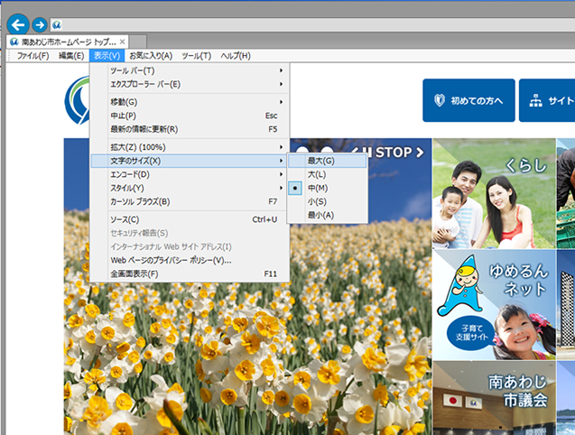 文字サイズをブラウザでの変更方法の説明の写真