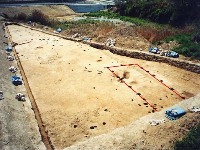 遺跡から見つかった掘立柱建物跡の写真