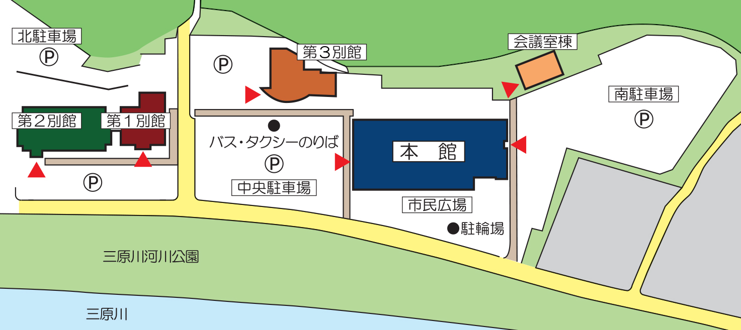 南あわじ市役所の各庁舎の配置図