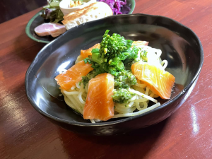 淡路島サクラマスと菜の花のジェノベーゼパスタ